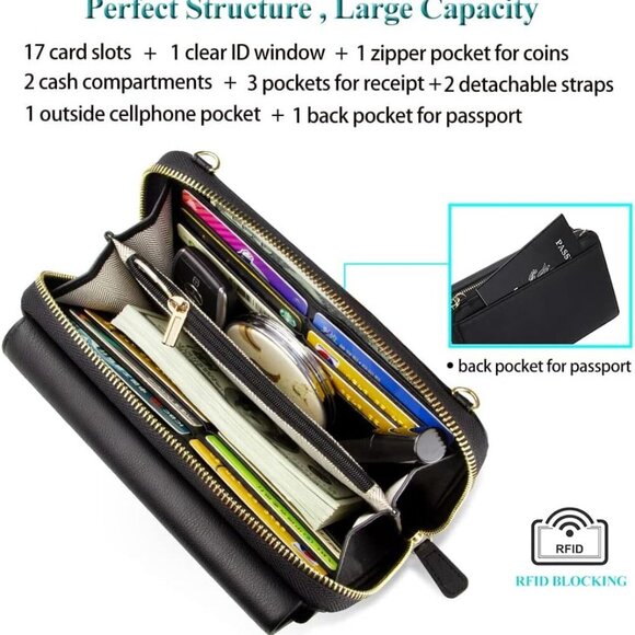 Women Wallet Purse Card Holder with RFID, Large Capacity Crossbody Wristlet Clut - Picture 2 of 6